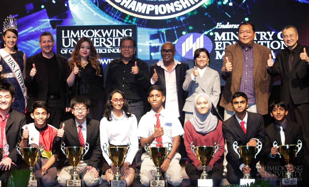 The award winners with their trophies.