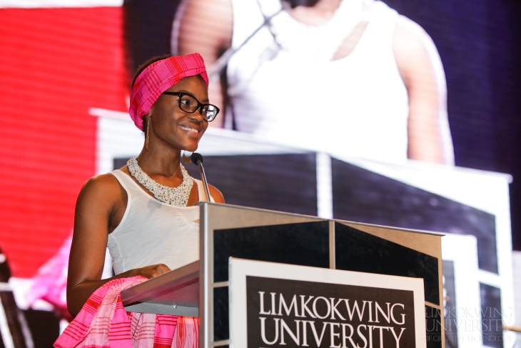 A Namibian student reciting a poem about her country