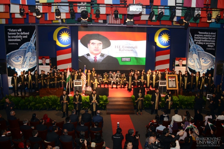 The Hall of Fame was packed with students and staff witnessing the Tajikistan President receive his Honorary Doctorate