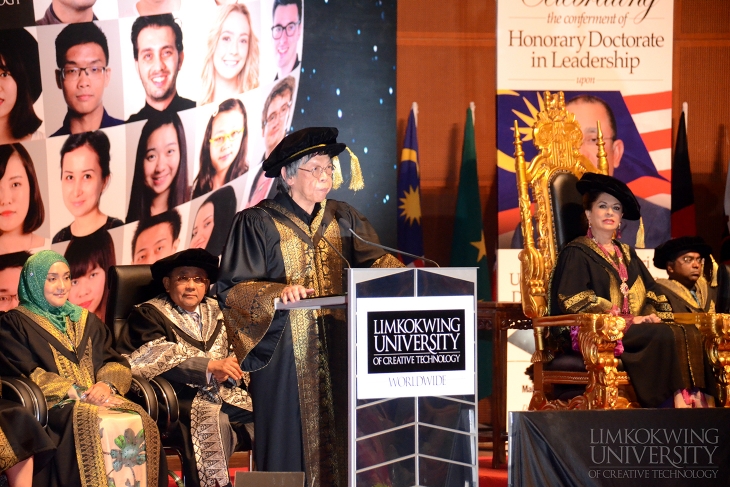 Founder and President of Limkokwing University, Tan Sri Limkokwing giving an opening speech