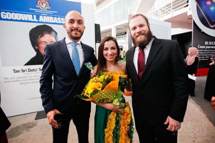 Mr. Marcelo Binda with a Limkokwing Student Ambassador in a Brazilian traditional costume